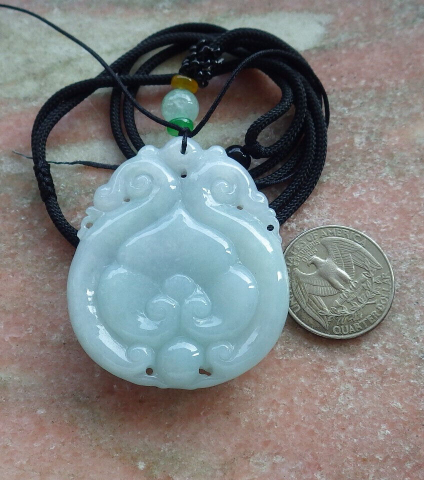 Certified Green Burma 100% Natural A Jade jadeite Pendant Dragon Ruyi Necklace 生意兴隆 633508  TN