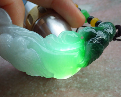 Certified Green Burma 100% Natural A Jade jadeite Pendant Phoenix Bird Flower Necklace 鸟语花香 635267  TN
