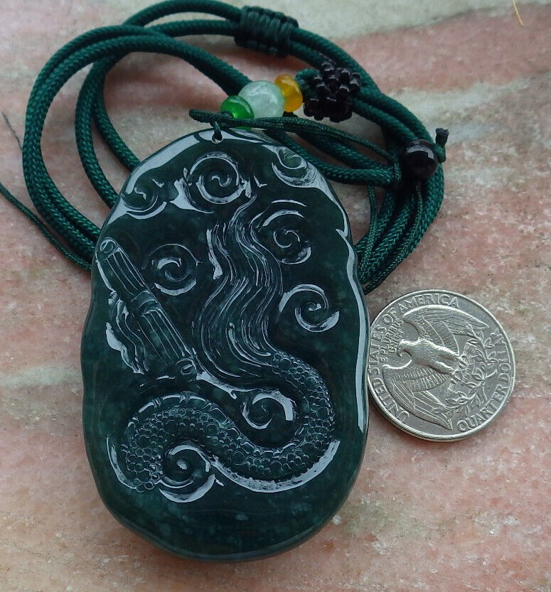 Certified Icy Green Burma 100% Natural A Jade jadeite Pendant Dragon Bead Necklace 生意兴隆 636299  TN