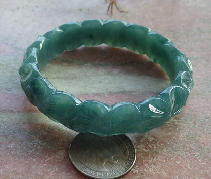 Certified Icy Green Burma 100% Natural A JADE Jadeite Flower Bangle Bracelet 57 mm 手镯 634192  TN