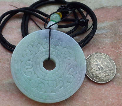Certified Lavender Green Burma 100% Natural A Jade jadeite Pendant Ruyi Circle Necklace 平安扣 636779  TN