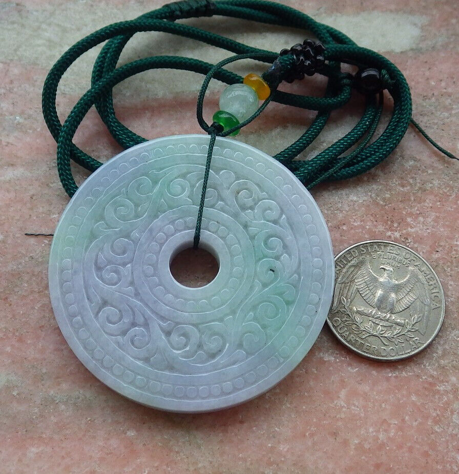 Certified Lavender Green Burma 100% Natural A Jade jadeite Pendant Ruyi Circle Necklace 平安扣 636858  TN