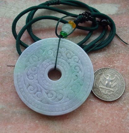 Certified Lavender Green Burma 100% Natural A Jade jadeite Pendant Ruyi Circle Necklace 平安扣 636858  TN