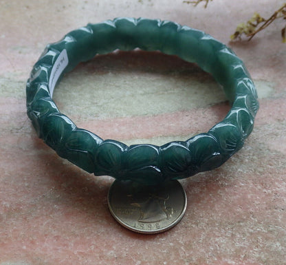 Certified Icy Blue Water Green Burma 100% Natural A JADE Jadeite Flower Bangle Bracelet 64 mm 635331  TN