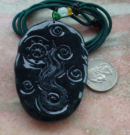 Certified Icy Blue Water Green Burma 100% Natural A Jade jadeite Pendant Dragon Bead Necklace 生意兴隆 636318  TN