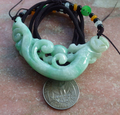 Certified Green Burma 100% Natural A Jade jadeite Pendant Dragon Frog Toad Coin Ruyi Necklace 生意兴隆 632827  TN