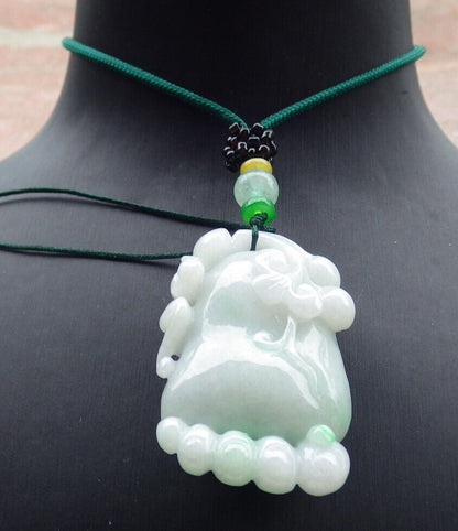 Certified Green Burma 100% Natural A Jade jadeite Pendant  Bat Ruyi Foot Necklace 知足常乐 636969  TN