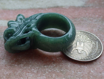 Certified Green Burma 100% Natural A JADE Jadeite Dragon RING USA. 7 龙戒指 636925  TN