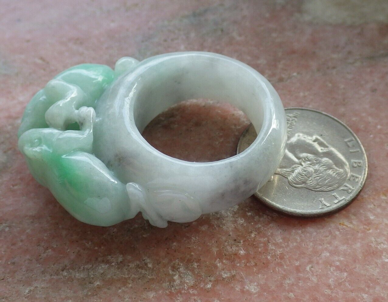 Certified Green Burma 100% Natural A JADE Jadeite Frog Toad Money Coin RING USA. 12.5 戒指 575539 TN