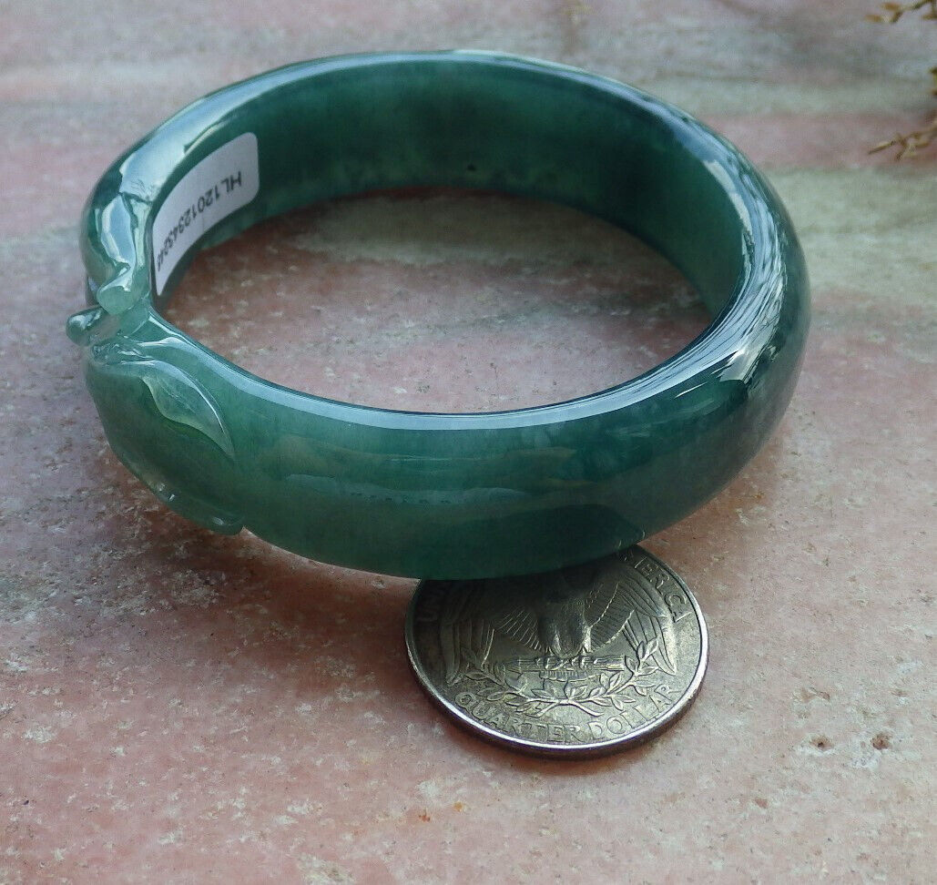Certified Icy Green Burma 100% Natural A JADE Jadeite  Fox Bangle Bracelet 53 mm 手镯 632722  TN