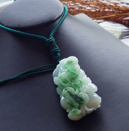 Certified Green 100% Natural A Jade jadeite Pendant Bat Peach Lotus Flower Ruyi Necklace 蝙蝠 525591  TN