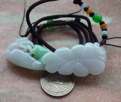 Certified Green Burma 100% Natural A Jade jadeite Pendant Frog Toad Lotus Flower Leaf Necklace 招财蟾 636959  TN