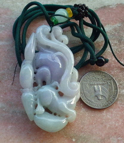 Certified Lavender Green Burma 100% Natural A Jade jadeite Pendant Fox Lotus Necklace 狐狸 634293  TN