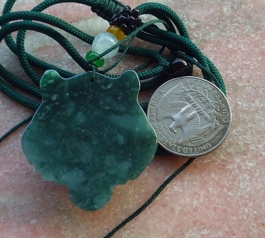Certified Icy Green Burma 100% Natural A Jade jadeite Pendant Tiger Head Necklace 虎虎生威 634320  TN
