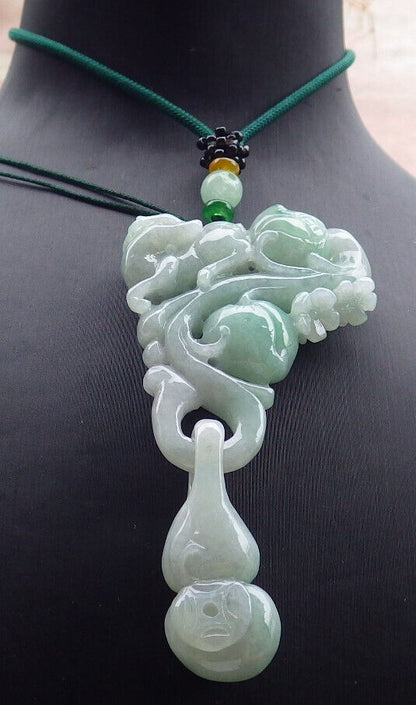 Certified Green Burma 100% Natural A Jade jadeite Pendant Deer Flower Peach Gourd Coin Necklace W Ring 梅花鹿 636653  TN