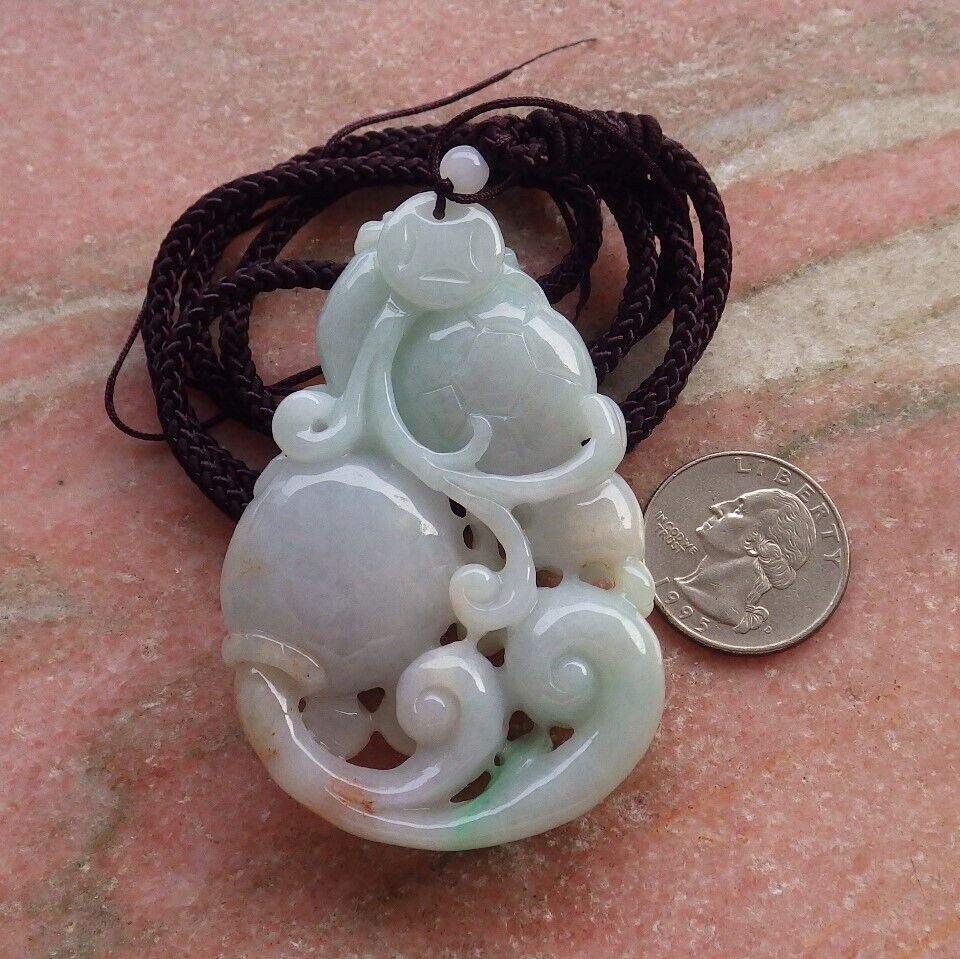 Certified Red Green Burma 100% Natural A Jade jadeite Pendant Dragon Turtle Coin Lotus Flower Ruyi Necklace 龙龟 575114 TN