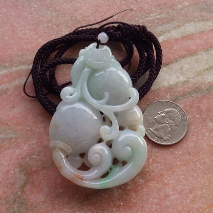 Certified Red Green Burma 100% Natural A Jade jadeite Pendant Dragon Turtle Coin Lotus Flower Ruyi Necklace 龙龟 575114 TN