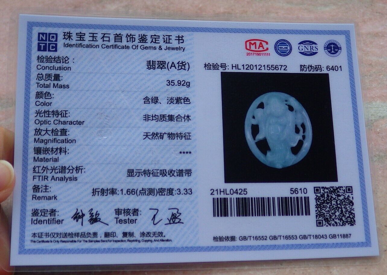 Certified Green 100% Natural A Jade jadeite pendant Happy Buddha God Ruyi Necklace 开心佛 520545  TN