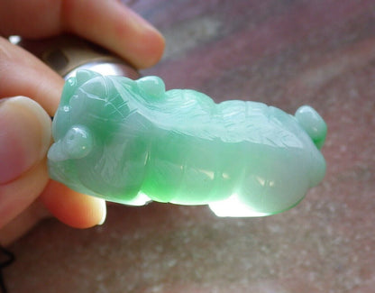 Certified Green 100% Natural A Jade jadeite Pendant Tiger Money Coin Necklace 虎虎生威 525750  TN