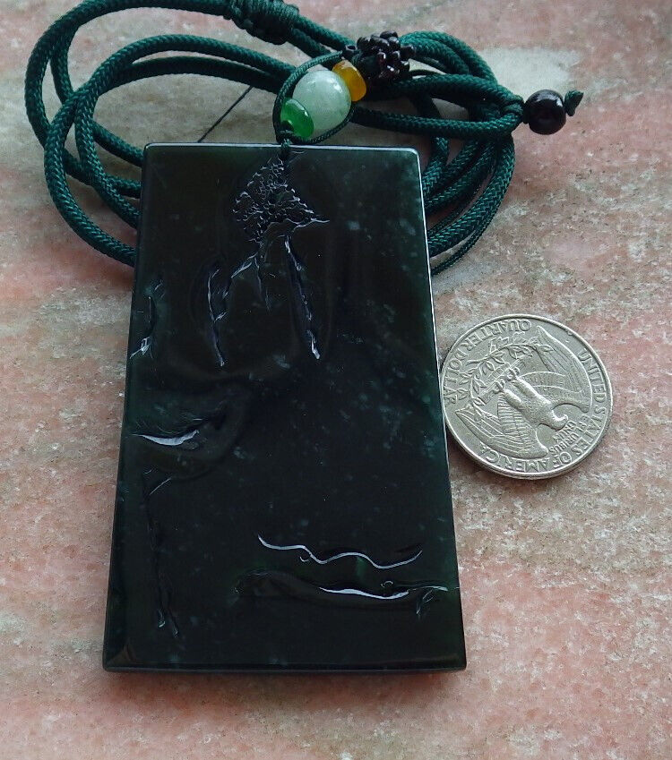 Atestita Glacia Blua Akvo Birmo 100% Natura A Jadejadeito Pendilo Pejzaĝa Pentrado Arba Koliero 山水画 634462 TN