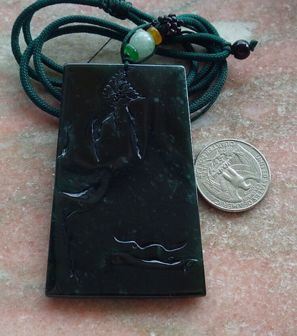 Atestita Glacia Blua Akvo Birmo 100% Natura A Jadejadeito Pendilo Pejzaĝa Pentrado Arba Koliero 山水画 634462 TN