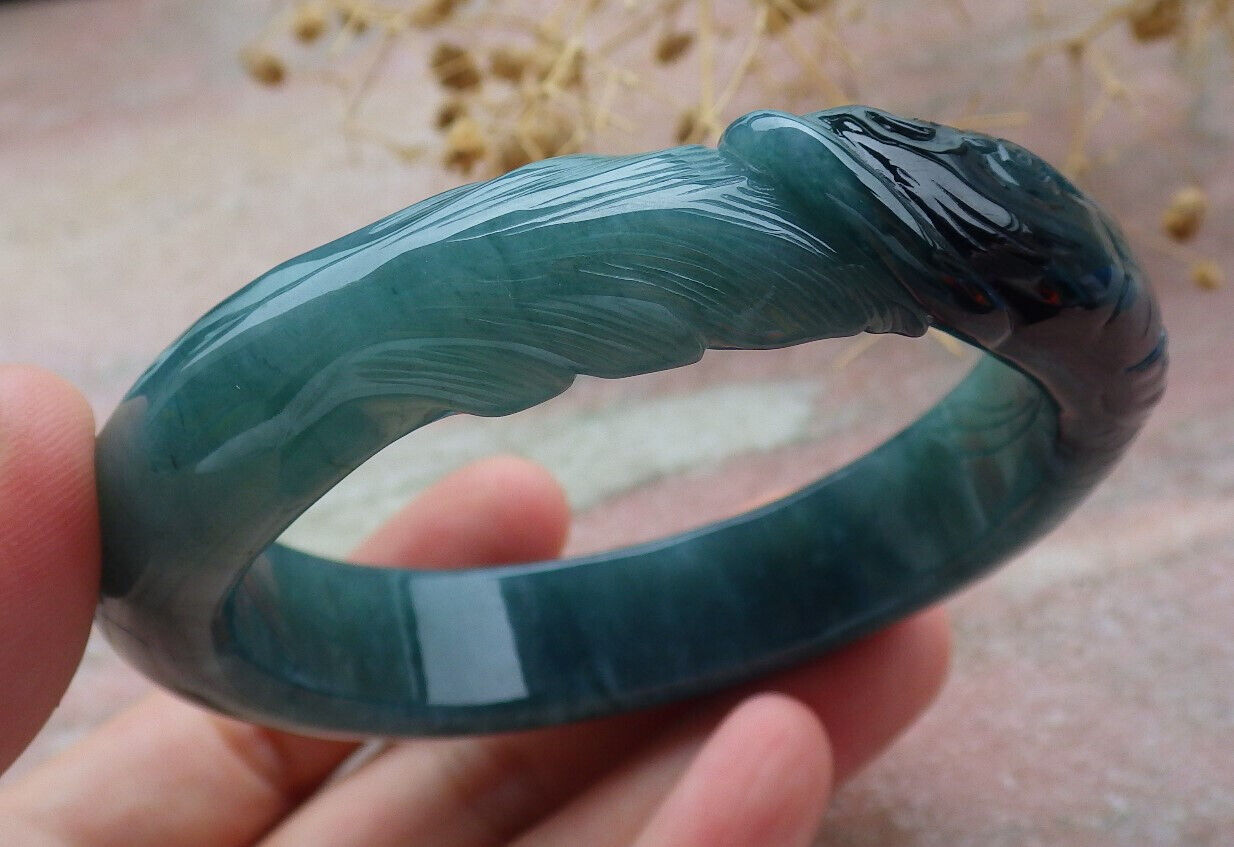 Certified Icy Green Burma 100% Natural A JADE Jadeite Fish Bangle Bracelet 60 mm 手镯 636582  TN