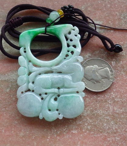 Certified Green Burma 100% Natural A Jade jadeite Pendant Deer Bat Peach Peach Necklace 梅花鹿 574040 TN