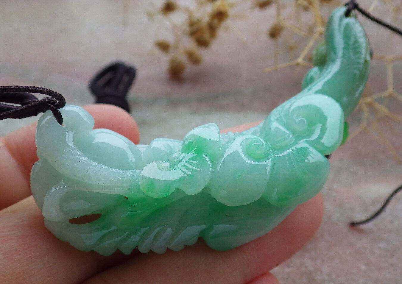 Certified Green Burma 100% Natural A Jade jadeite Pendant Phoenix Flower Ruyi Necklace 凤凰 636603  TN