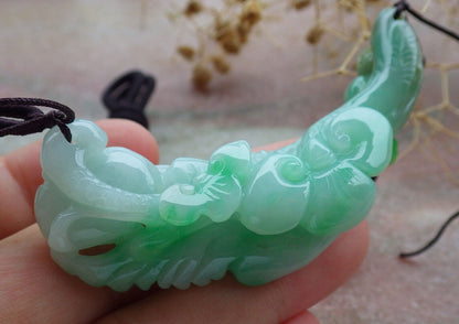 Certified Green Burma 100% Natural A Jade jadeite Pendant Phoenix Flower Ruyi Necklace 凤凰 636603  TN