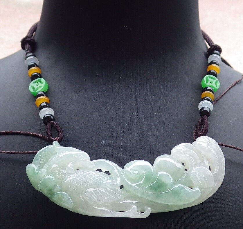 Certified Green Burma 100% Natural A Jade jadeite Pendant Phoenix Lotus Flower Coin Necklace 凤凰 636616  TN