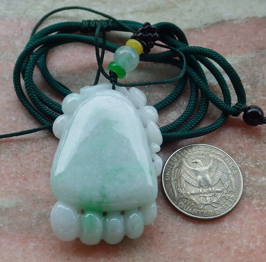Certified Green Burma 100% Natural A Jade jadeite Pendant  Bat Ruyi Foot Necklace 知足常乐 636969  TN