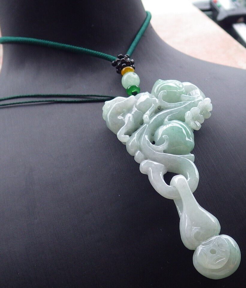 Certified Green Burma 100% Natural A Jade jadeite Pendant Deer Flower Peach Gourd Coin Necklace W Ring 梅花鹿 636653  TN