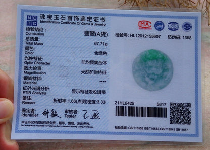 Certified Green 100% Natural A Jade jadeite Pendant Dragon Mouse Rat Lotus Flower Ruyi Necklace 望子成龙 520818  TN