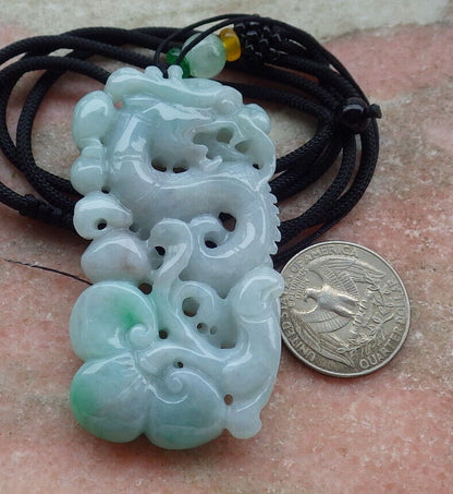 Certified Green Burma 100% Natural A Jade jadeite Pendant Dragon Ruyi Necklace 生意兴隆 636707  TN