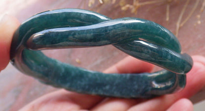 Certified Icy Green Burma 100% Natural A JADE Jadeite Flower Knotted Bangle Bracelet 64 mm 手镯 646718 TN