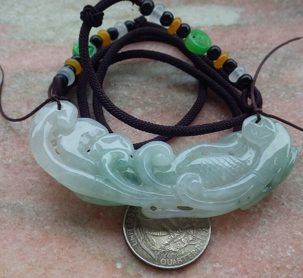 Certified Green Burma 100% Natural A Jade jadeite Pendant Phoenix Lotus Flower Coin Necklace 凤凰 636616  TN