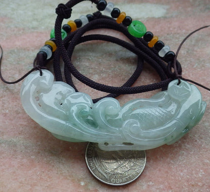 Certified Green Burma 100% Natural A Jade jadeite Pendant Phoenix Lotus Flower Coin Necklace 凤凰 636616  TN
