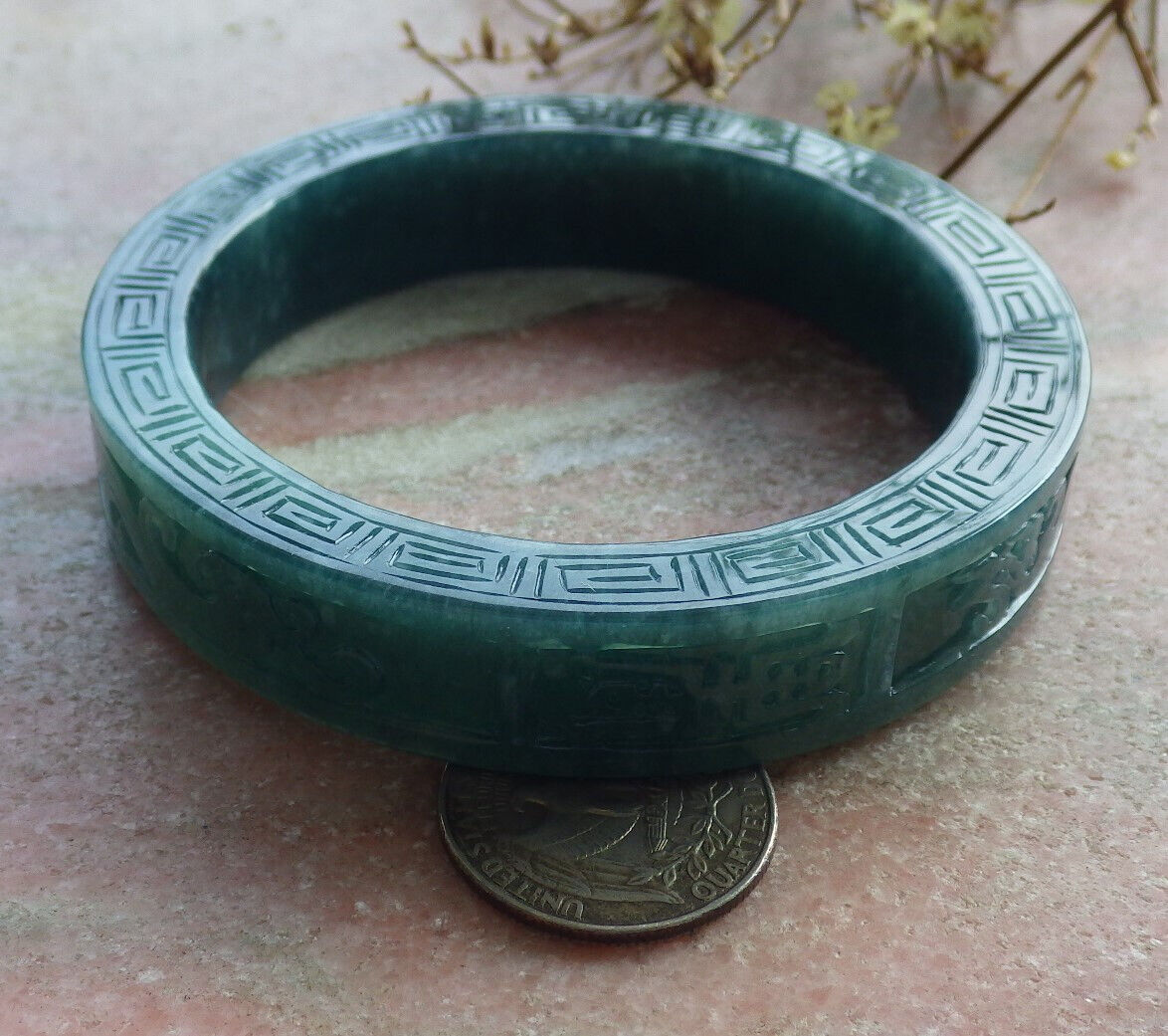 Certified Icy Green Burma 100% Natural A JADE Jadeite Dragon Phoenix Bangle Bracelet 64 mm 手镯 633660  TN