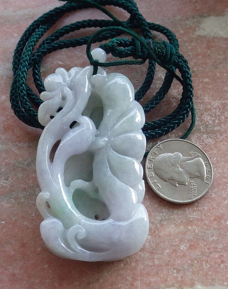 Certified Green Pale Lavender Burma 100% Natural A Jade jadeite Pendant Fish Lotus Flower Leaf Necklace 年年有余 646744 TN