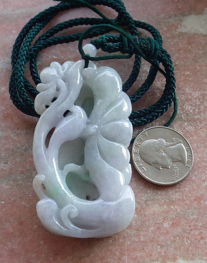 Certified Green Pale Lavender Burma 100% Natural A Jade jadeite Pendant Fish Lotus Flower Leaf Necklace 年年有余 646744 TN