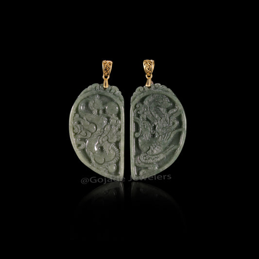 The Dragon & Phoenix Jadeite 100% Natural Burma Jade Jadeite With Certificated (S925 Silver Buckle)
