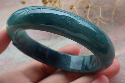 Certified Icy Green Burma 100% Natural A JADE Jadeite Fish Bangle Bracelet 60 mm 手镯 636582  TN