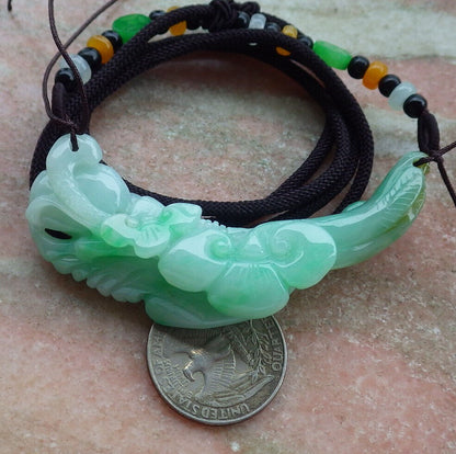 Certified Green Burma 100% Natural A Jade jadeite Pendant Phoenix Flower Ruyi Necklace 凤凰 636603  TN