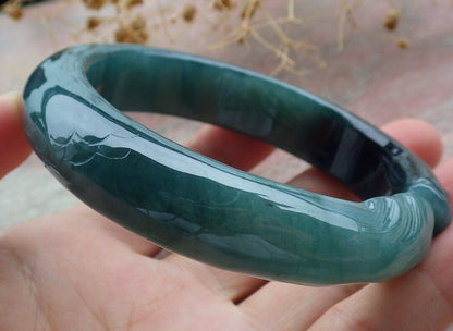Certified Icy Green Burma 100% Natural A JADE Jadeite Fish Bangle Bracelet 60 mm 手镯 636582  TN