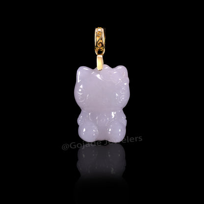 The Kitty Cat Jadeite 100% Natural Burma Jade Jadeite With Certificated (S925 Silver Buckle)
