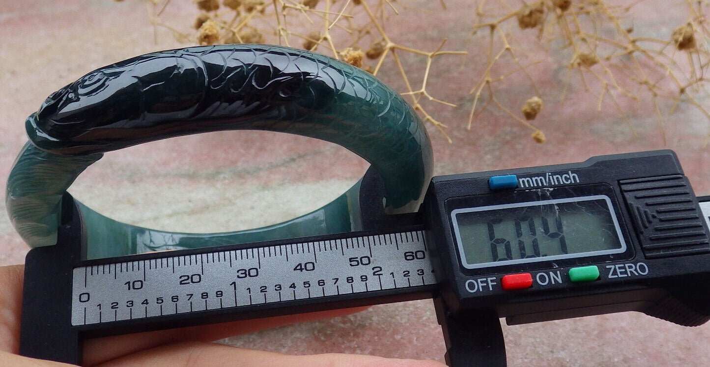 Certified Icy Green Burma 100% Natural A JADE Jadeite Fish Bangle Bracelet 60 mm 手镯 636582  TN