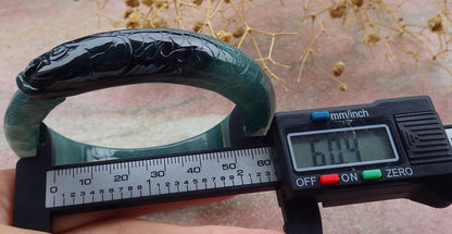 Certified Icy Green Burma 100% Natural A JADE Jadeite Fish Bangle Bracelet 60 mm 手镯 636582  TN