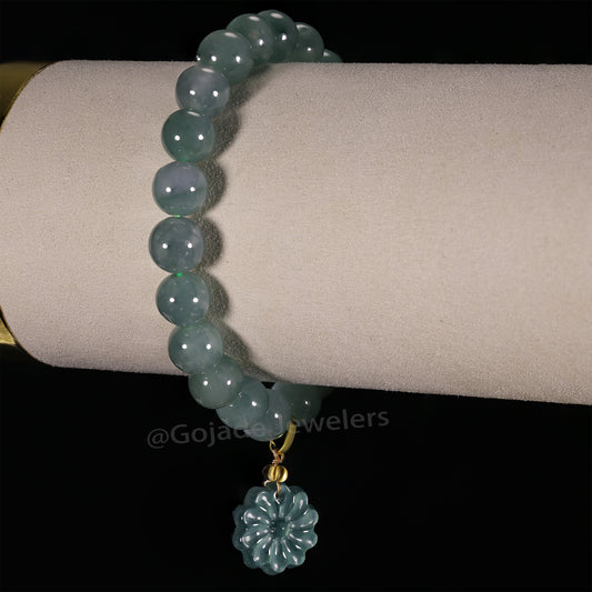 The Flower Bead Bracelet 100% Natural Jade Jadeite With Certificated