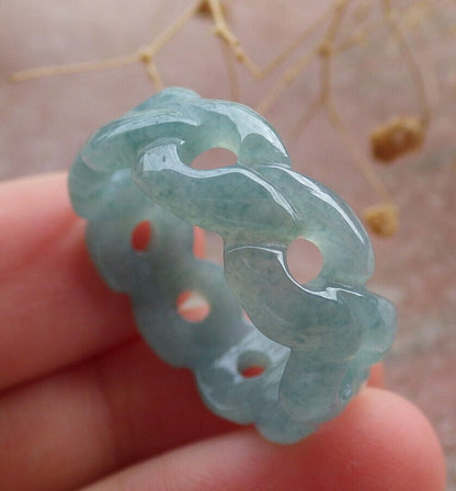 Certified Icy Green Burma 100% Natural A JADE Jadeite Knotted RING USA. 10.25 戒指 636173  TN