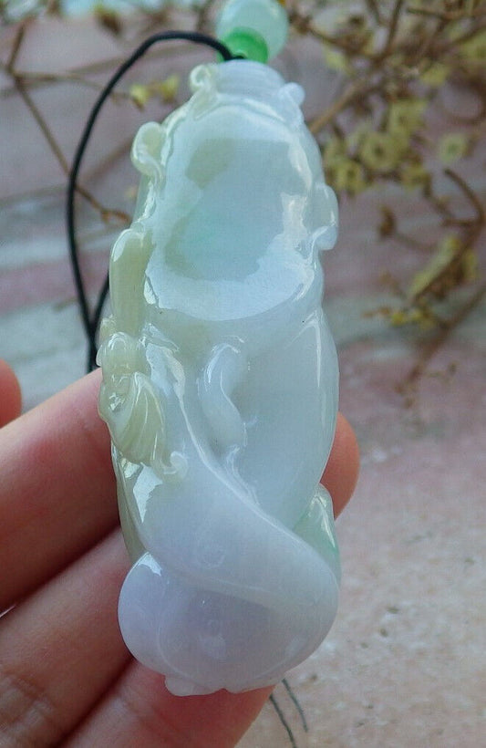 Certified Green Yellow Pale Lavender Burma 100% Natural A Jade jadeite Pendant Bat Ginseng Coin Ruyi Necklace 如意人生 633184  TN